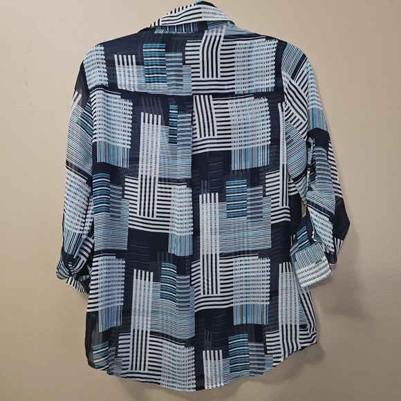 New York And Company Women's Size S Sheer Button Down Shirt - Picture 2 of 4